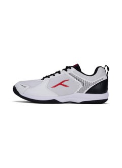 HUNDRED Court Star Badminton Shoes (Non Marking) | Also Perfect For Squash, Table Tennis, Volleyball, Basketball & Indoor Sports | Lightweight & Durable | X-Cushion Protection (White/Black/Red, 12Uk)  - Image 1