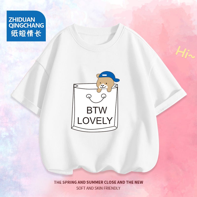 2047# Girls Big Children'S Top Tide Brand Children'S Clothing Cotton Black Cartoon Children'S Short Sleeve T-Shirt - Image 1