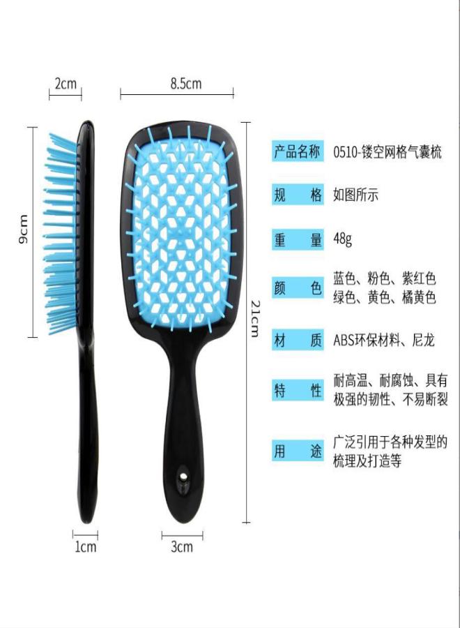 Square Hollow Comb Cross-border Hot Selling Grid Comb Color Splicing Massage Comb Fluffy Style Hair Smoothing Comb Spot Wholesale black handle+black OPP bag packaging - Image 4