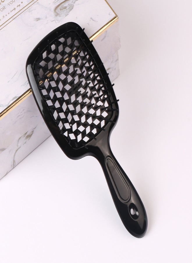 Square Hollow Comb Cross-border Hot Selling Grid Comb Color Splicing Massage Comb Fluffy Style Hair Smoothing Comb Spot Wholesale black handle+black OPP bag packaging - Image 1