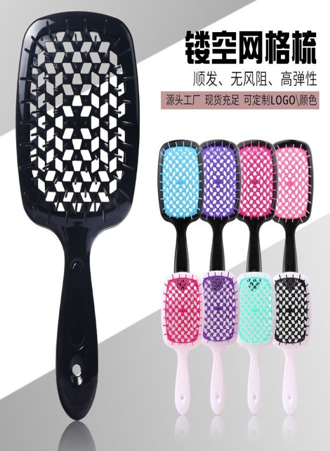 Square Hollow Comb Cross-border Hot Selling Grid Comb Color Splicing Massage Comb Fluffy Style Hair Smoothing Comb Spot Wholesale black handle+black OPP bag packaging - Image 3