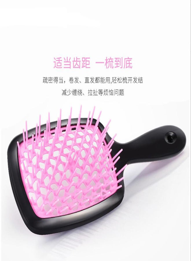 Square Hollow Comb Cross-border Hot Selling Grid Comb Color Splicing Massage Comb Fluffy Style Hair Smoothing Comb Spot Wholesale black handle+black OPP bag packaging - Image 5