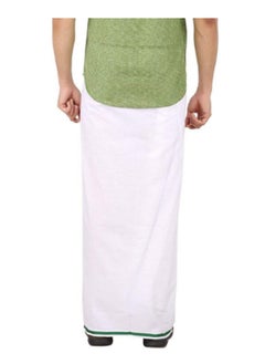 Crazybachat Presents Cotton Single Layer White Dhoti 1.8 Meters Length Lungi Sarong with Green Color Border Dhoties