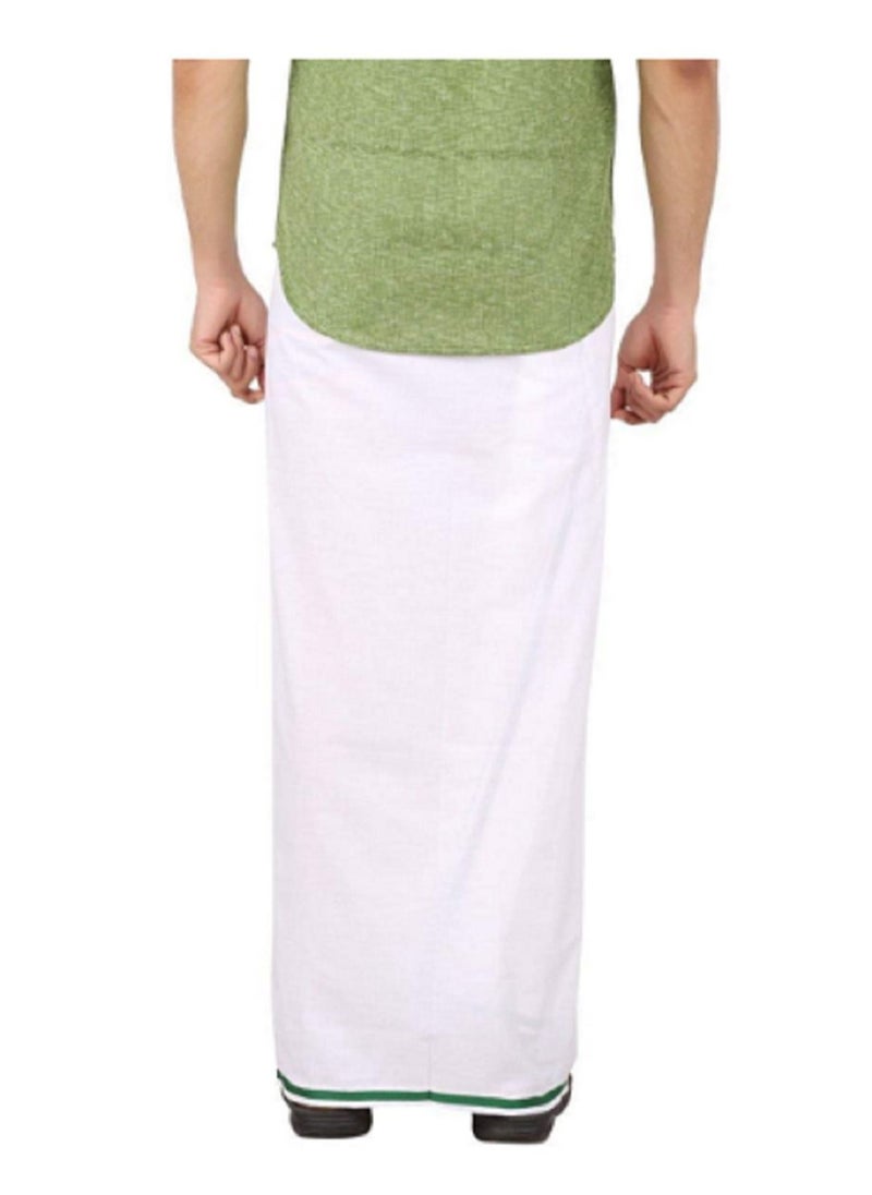 crazy bachat - Crazybachat Presents Cotton Single Layer White Dhoti 1.8 Meters Length Lungi Sarong with Green Color Border Dhoties - Image 1