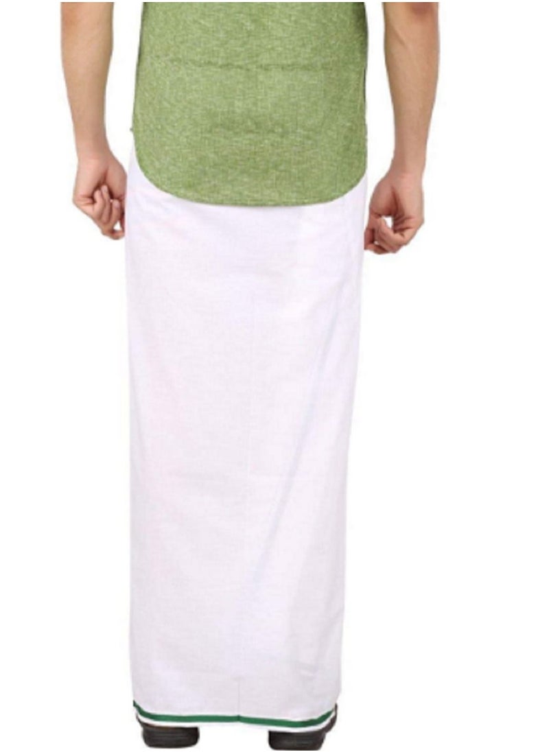 crazy bachat - Crazybachat Presents Cotton Single Layer White Dhoti 1.8 Meters Length Lungi Sarong with Green Color Border Dhoties - Image 1