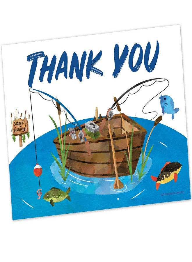 أولد بلو دور إنفايتس بطاقات شكر من Old Blue Door Invites بتصميمات صيد الأسماك (20 بطاقة مع أظرف) - بطاقات شكر لأعياد ميلاد صيد الأسماك للأطفال والكبار - Image 4