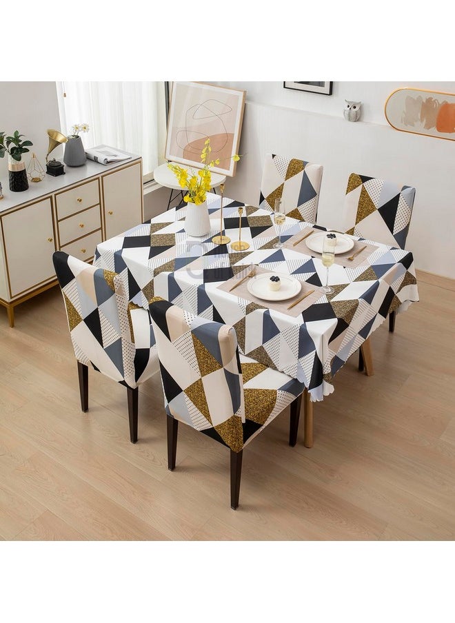 HOUSE OF QUIRK House of Quirk Dining Chair Cover with Table Covers for Kitchen Waterproof Dining Table Cloth (Classic Beige, 1 Table Cover + 4 Chair Cover)  - Image 1