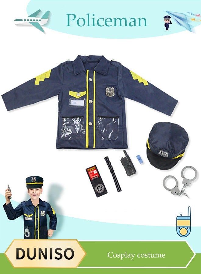 DUNISO 7 Pcs Kids Police Costume , police officer costume, role playing suit, equipped with toys and hats, suitable for boys and girls aged 100 to 130cm in height  - Image 1