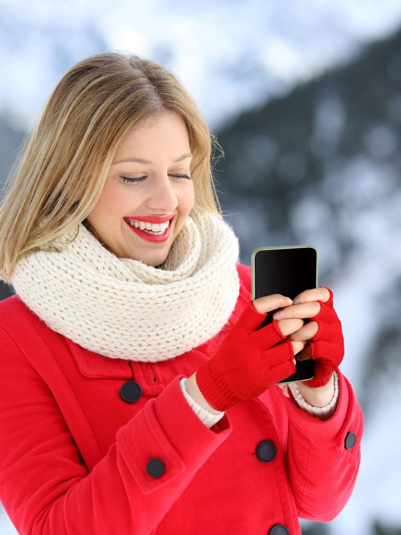 SATINIOR 3 Pairs Half Finger Gloves Winter Fingerless Knit Gloves for Men Women, Dark Grey, M(Red, Rose Red, Pink) - Image 5