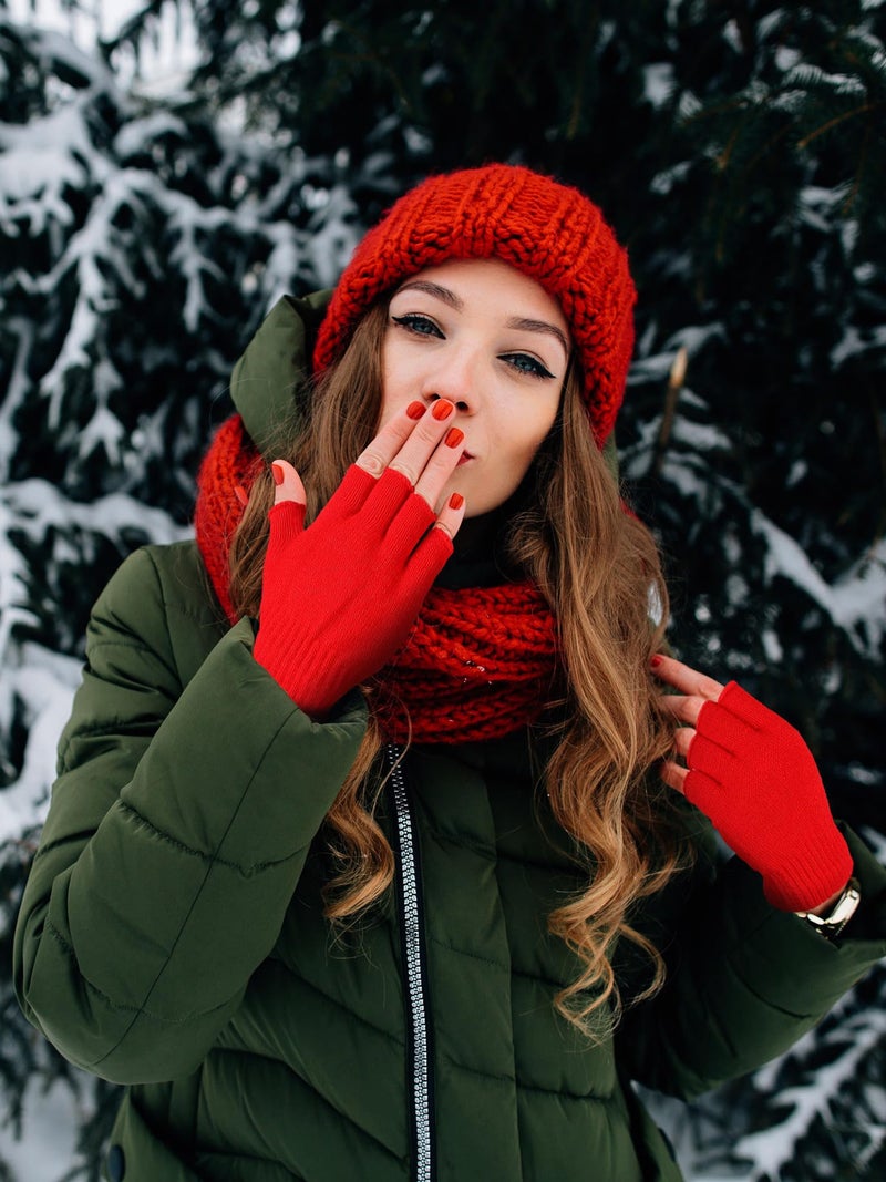 SATINIOR 3 Pairs Half Finger Gloves Winter Fingerless Knit Gloves for Men Women, Dark Grey, M(Red, Rose Red, Pink) - Image 3