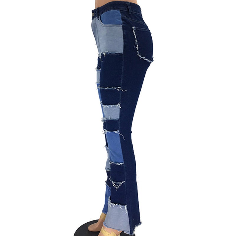 📦 بنطلون نسائي بنمط رقع من مزيج قطني متين بتصميم أرجل واسعة - Image 2