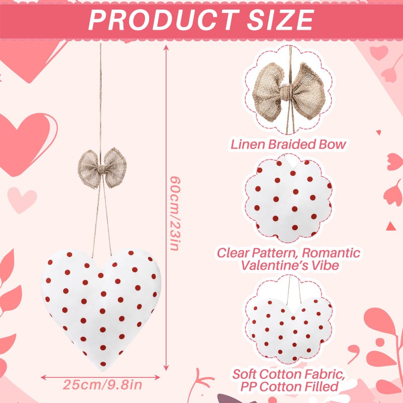 Moukeren 3 Pcs Large 10 Inch Valentine's Day Fabric Heart Ornaments, Big Hanging Heart Decorations, Rustic Farmhouse Style, 3 Styles Fabric Hearts for Home Decor Wedding Party DIY Crafts Wall Hanging - Image 2