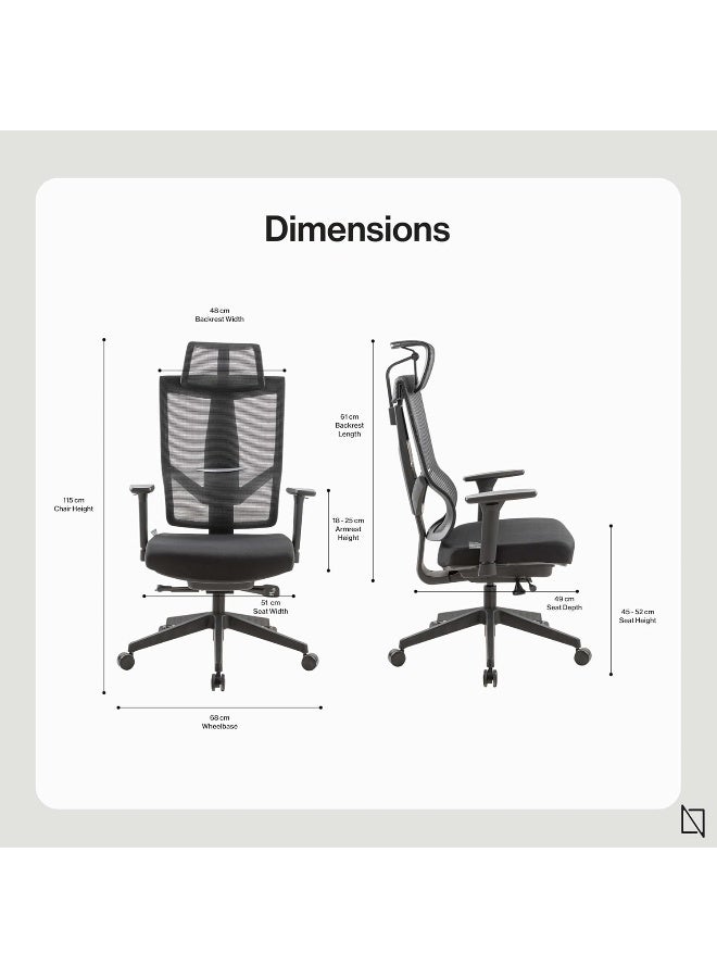 NAVODESK NAVO AERO, Premium Ergonomic Fabric Office Chair with Multi Adjustable Features, High Back Computer Desk Chair with Height Adjustable Mesh Backrest and 4D Armrests (PURE BLACK) - Image 2