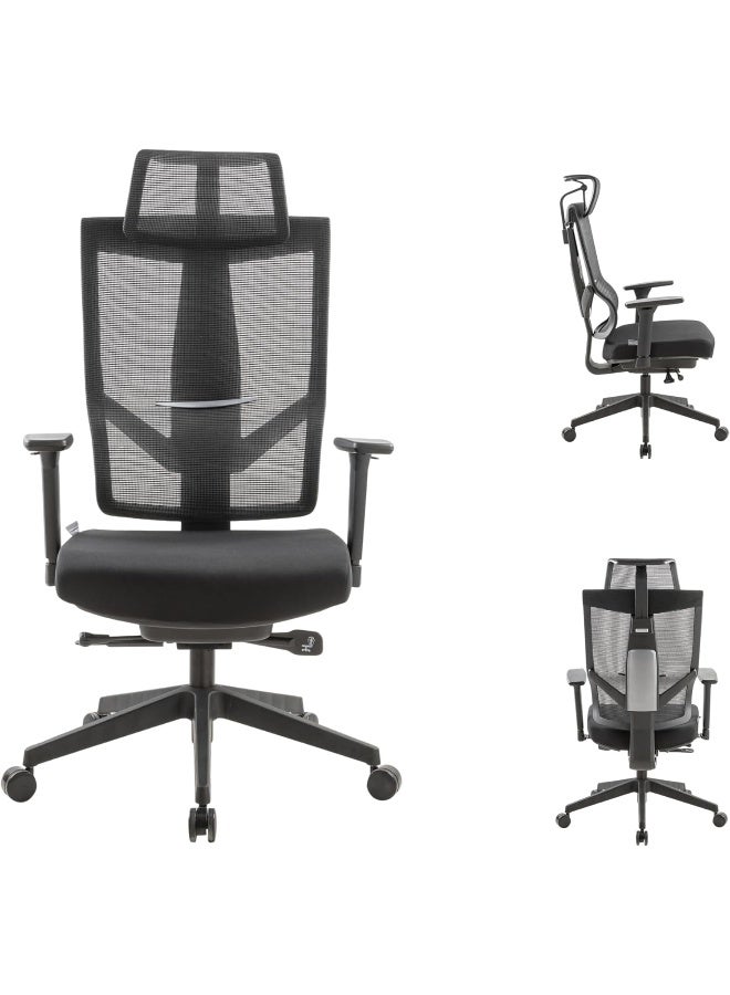 NAVODESK NAVO AERO, Premium Ergonomic Fabric Office Chair with Multi Adjustable Features, High Back Computer Desk Chair with Height Adjustable Mesh Backrest and 4D Armrests (PURE BLACK) - Image 1
