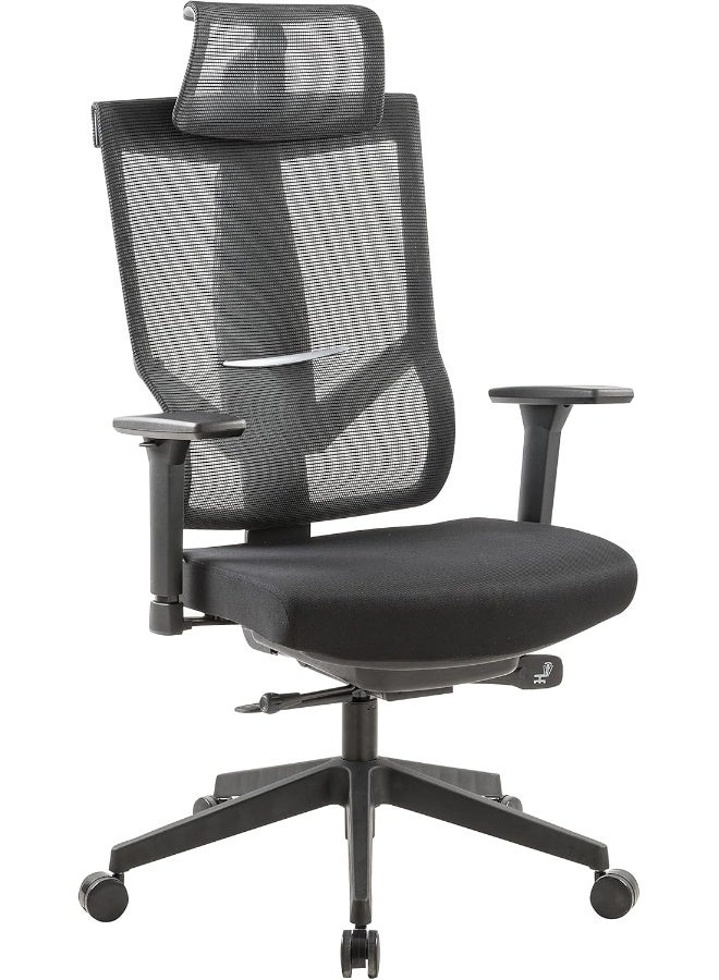 NAVODESK NAVO AERO, Premium Ergonomic Fabric Office Chair with Multi Adjustable Features, High Back Computer Desk Chair with Height Adjustable Mesh Backrest and 4D Armrests (PURE BLACK) - Image 3