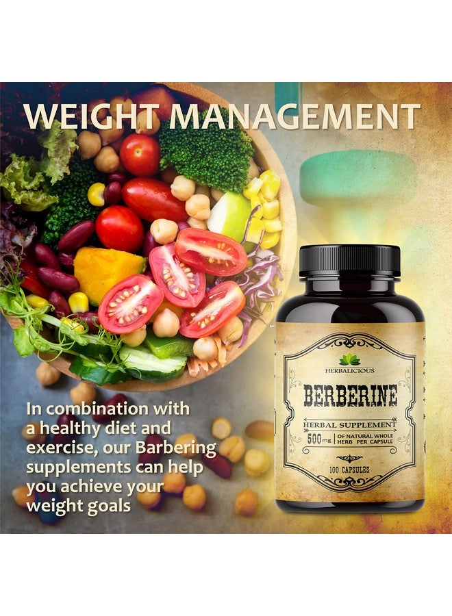 HERBALICIOUS مكمل بيربرين 100 كبسولة مكمل غذائي بيربرين Hcl للرجال والنساء غير معدل وراثيًا بيربرين 500 ملغ مثالي لدعم المناعة ومستويات الكوليسترول في القلب - Image 4