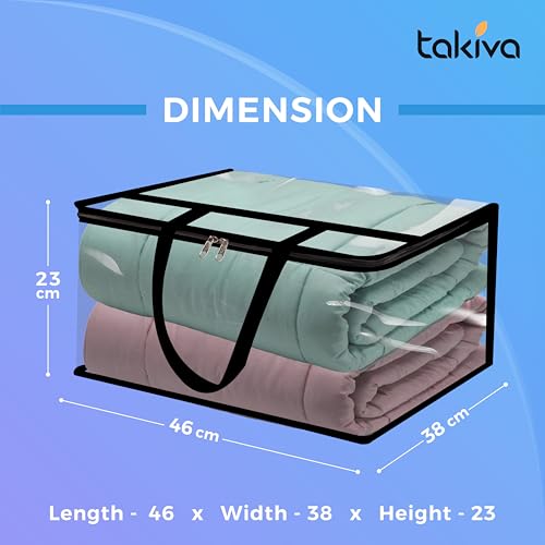 TAKIVA Clear Transparent Clothes Storage Bags | Plastic Blanket Storage Bags, Saree Covers with zip | Saree Organizer for Wardrobe | Transparent Storage Bag for Blenket, Clothes (Pack of 3) - Image 2