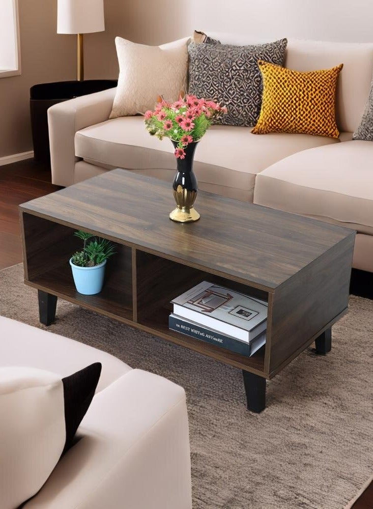 بيتي طاولة قهوة بقاعدة مع 2 ارفف تخزين من الخشب الماليزي لون بني - Image 1