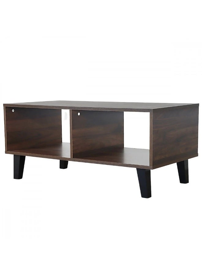 بيتي طاولة قهوة بقاعدة مع 2 ارفف تخزين من الخشب الماليزي لون بني - Image 2