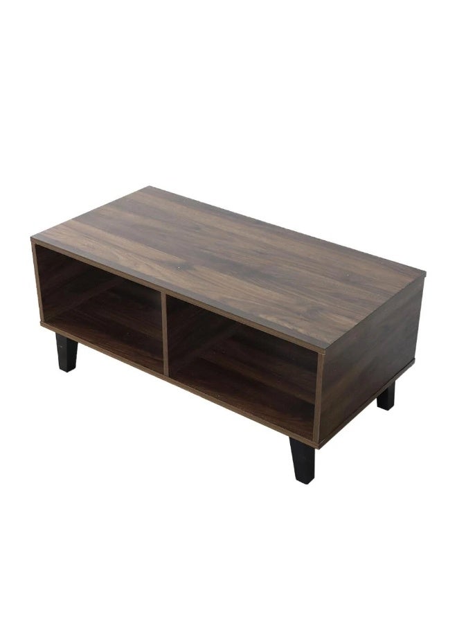 بيتي طاولة قهوة بقاعدة مع 2 ارفف تخزين من الخشب الماليزي لون بني - Image 4