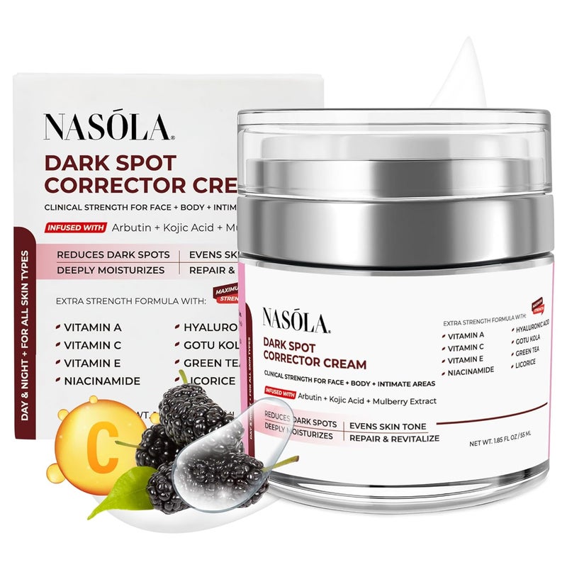 Nasola Dark Spot Corrector Cream Remover for Face Body  Natural Skincare for Underarms Elbows  Privates the Ultimate Solution for Bright Beautiful Skin infused Kojic Acid  Mulberry 185 Fl Oz
