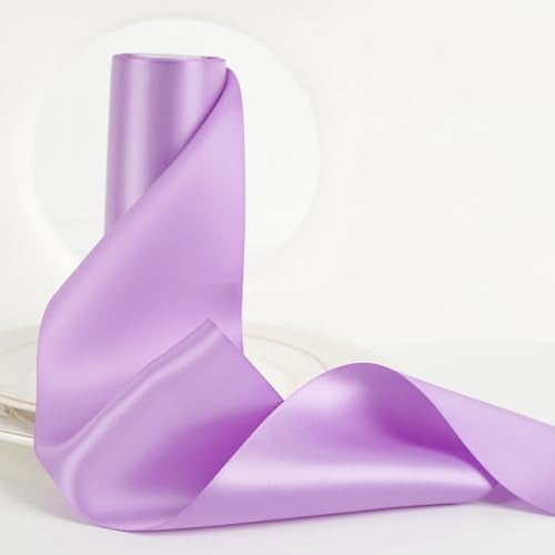 HUIHUANG Lilac Satin Ribbon 4 inch Wide Liliac Purple Ribbon DoubleFaced Satin Ribbon for Wedding Chair Sash Bridal Shower Decor Large Bows Making Flower Bouquet Crafts 10 YardsRoll - Image 1