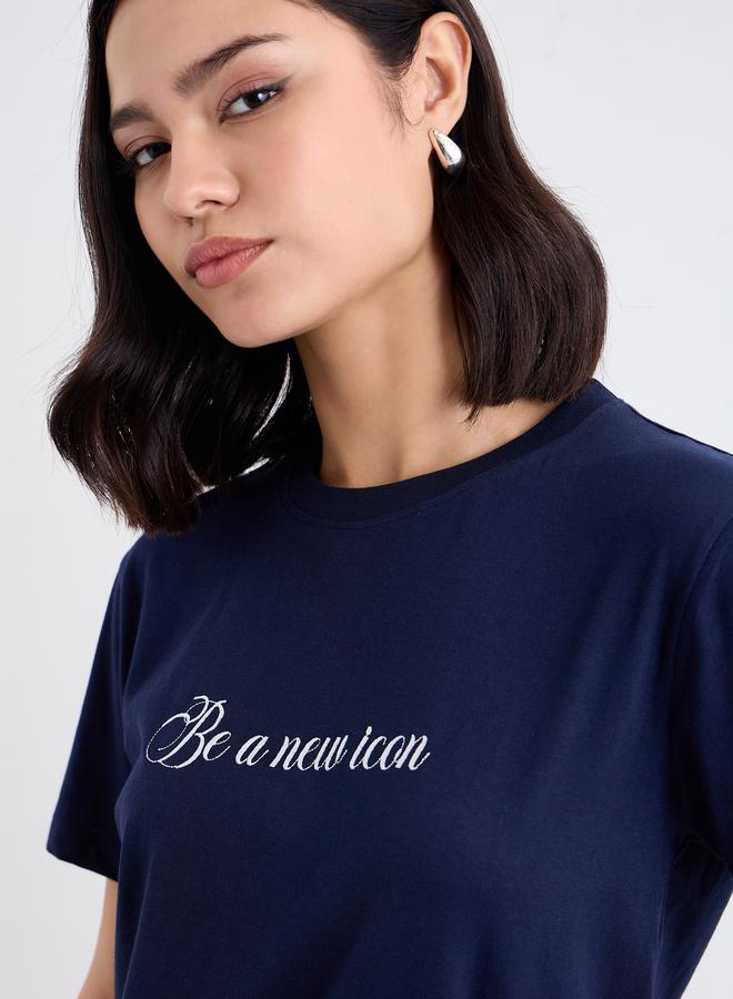 Styli Embroidered Slogan Short Sleeves T-Shirt - Image 3