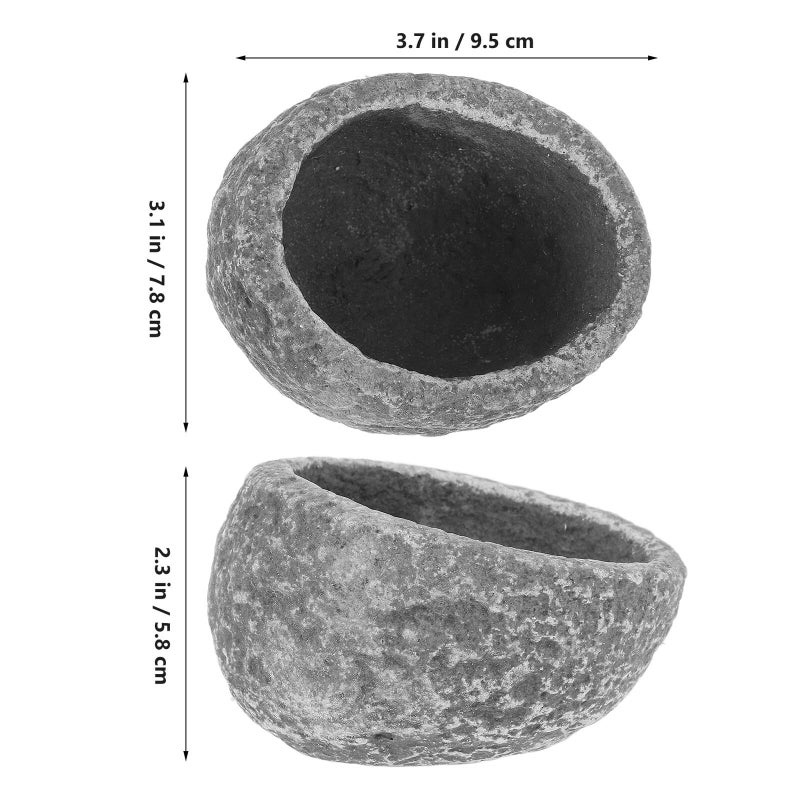 Reptile Food Bowl And Terrarium Water Dish Oval Ceramic Anti Escape Feeder For Lizards Geckos And Hermit Crabs Stone Texture Pet Feeding Dish - Image 3