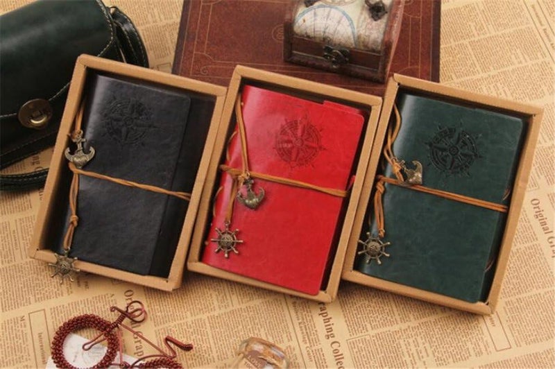 comfrt Refillable PU Leather Journal Notebook with Special Feather Ballpoint Pen and Bookmark, Unlined Paper Travel Diary Jotter, Handmade Leather Notepad, Vintage Art Sketchbook, Punk Cover (blue) - Image 5