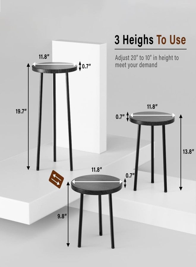 SAKSUN Plant Stand Indoor, Metal Small Round Plant Stand Table, Mid Century Modern Corner Plant Stands Shelfs Holds fit Patio Garden Office Living Room Home Decor-14 & 20" Tall-Adjustable (Black) - Image 2