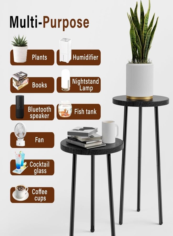 SAKSUN Plant Stand Indoor, Metal Small Round Plant Stand Table, Mid Century Modern Corner Plant Stands Shelfs Holds fit Patio Garden Office Living Room Home Decor-14 & 20" Tall-Adjustable (Black) - Image 5