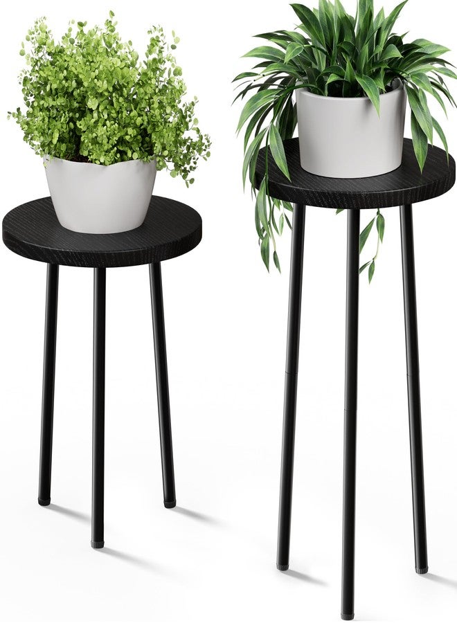 SAKSUN Plant Stand Indoor, Metal Small Round Plant Stand Table, Mid Century Modern Corner Plant Stands Shelfs Holds fit Patio Garden Office Living Room Home Decor-14 & 20" Tall-Adjustable (Black) - Image 1
