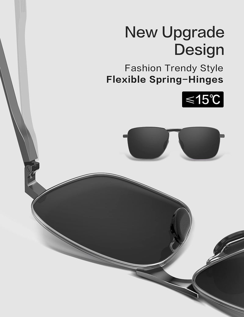 LUENX Men Rectangular Polarized Sunglasses Square Retro Shades - Black Lens Gunmetal Frame 59mm - Image 5