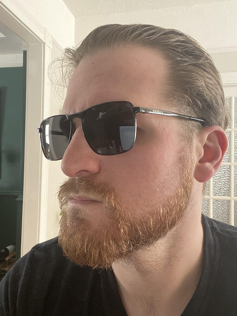 LUENX Men Rectangular Polarized Sunglasses Square Retro Shades - Black Lens Gunmetal Frame 59mm - Image 3
