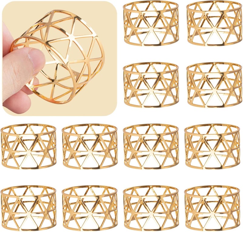 Luney 12PCS – Gold Napkin Rings Set of 12, Holiday Napkin Holders for Dining, Anniversary, Birthday, Romantic Candlelight Dinner, Holiday, Party of Table Setting, Wedding Table Decoration - Image 1