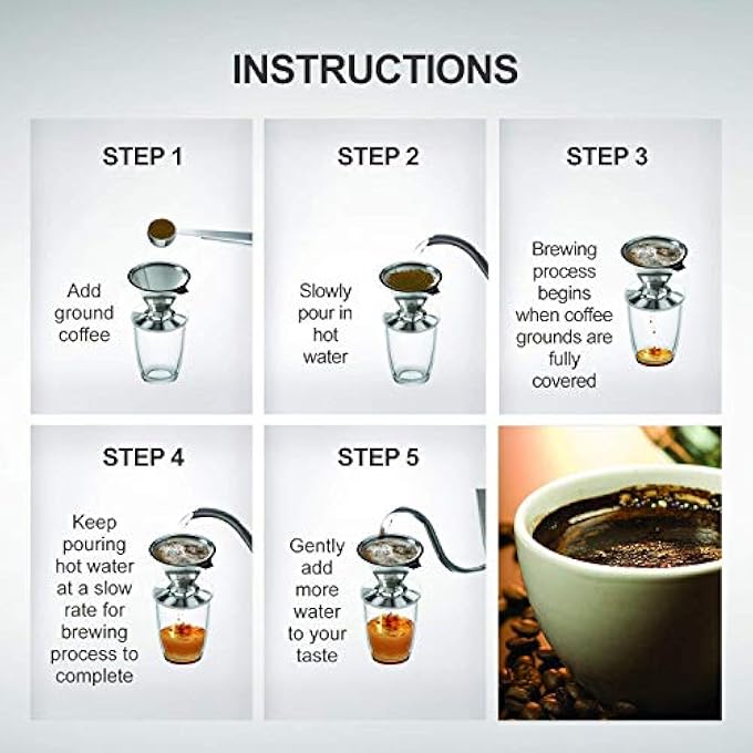 هاسذيب وعاء قهوة من الفولاذ المقاوم للصدأ مع فلتر مخروطي معدني قابل لإعادة الاستخدام بدون ورق ومصفاة شبكية دقيقة، 16 كوبًا من صانع القهوة مع حامل غير قابل للانزلاق وفرشاة تنظيف وماكينة تحضير يدوية صديقة للبيئة - Image 4