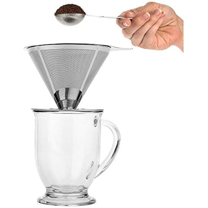 هاسذيب وعاء قهوة من الفولاذ المقاوم للصدأ مع فلتر مخروطي معدني قابل لإعادة الاستخدام بدون ورق ومصفاة شبكية دقيقة، 16 كوبًا من صانع القهوة مع حامل غير قابل للانزلاق وفرشاة تنظيف وماكينة تحضير يدوية صديقة للبيئة - Image 5