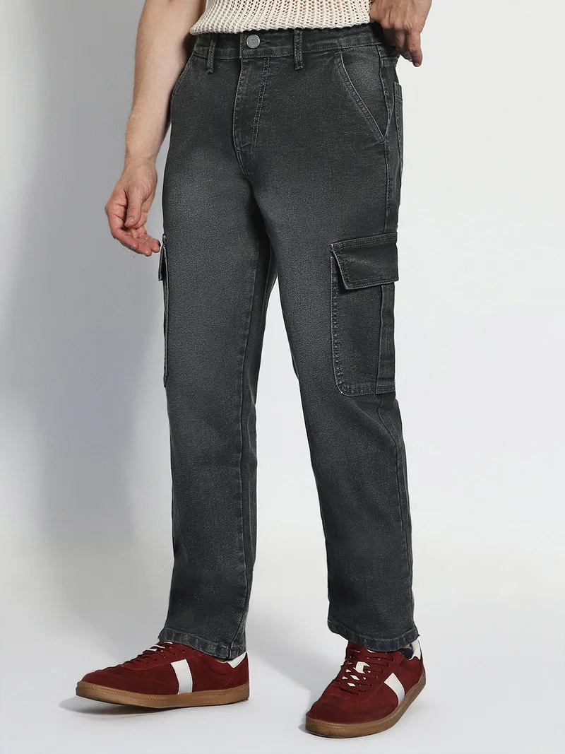 Urbano Fashion  Urbano Fashion Men's Grey Regular Fit Washed Cargo Jeans with 6 Pockets Stretchable  | Best Price UAE