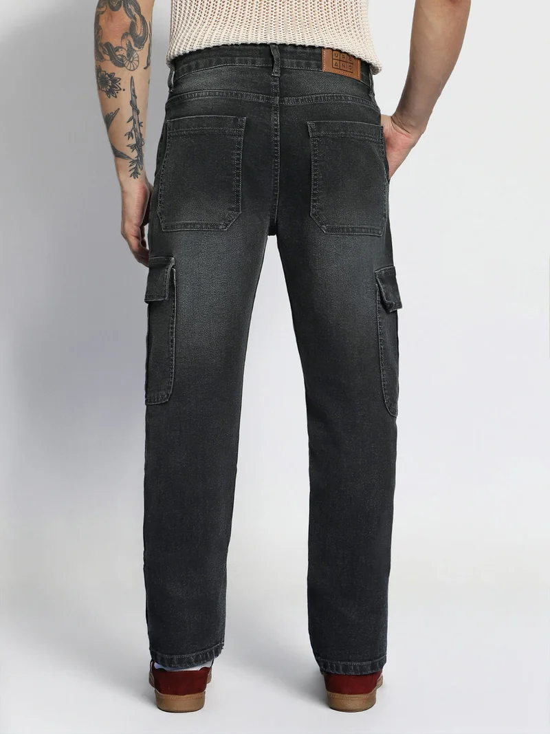 Urbano Fashion  Urbano Fashion Men's Grey Regular Fit Washed Cargo Jeans with 6 Pockets Stretchable  | Best Price UAE