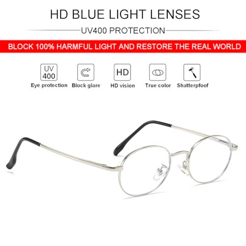 JOVAKIT Retro Oval Blue Light Blocking Glasses for Women Vintage Fashion 90s Small Oval Metal Frame Computer Eyeglasses (Silver) - Image 5
