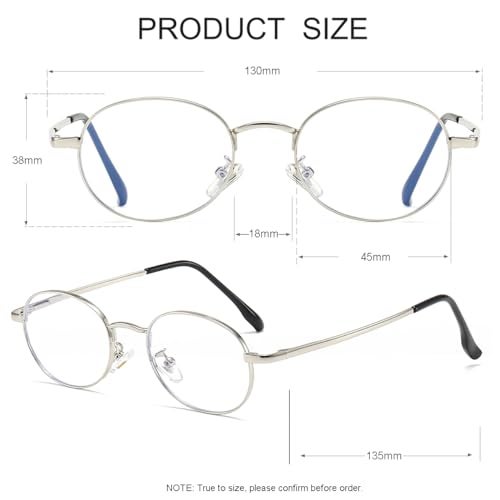 JOVAKIT Retro Oval Blue Light Blocking Glasses for Women Vintage Fashion 90s Small Oval Metal Frame Computer Eyeglasses (Silver) - Image 4