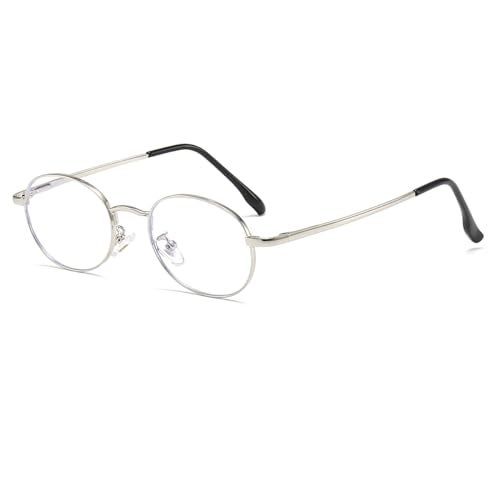 JOVAKIT Retro Oval Blue Light Blocking Glasses for Women Vintage Fashion 90s Small Oval Metal Frame Computer Eyeglasses (Silver) - Image 1