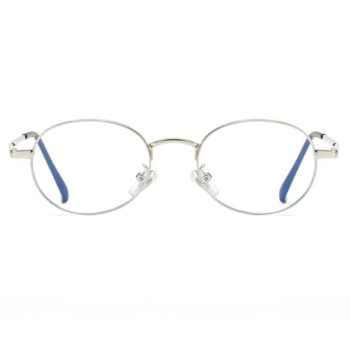 JOVAKIT Retro Oval Blue Light Blocking Glasses for Women Vintage Fashion 90s Small Oval Metal Frame Computer Eyeglasses (Silver) - Image 2