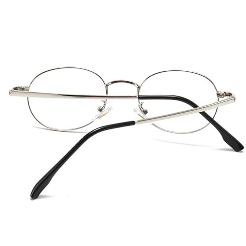 JOVAKIT Retro Oval Blue Light Blocking Glasses for Women Vintage Fashion 90s Small Oval Metal Frame Computer Eyeglasses (Silver) - Image 3