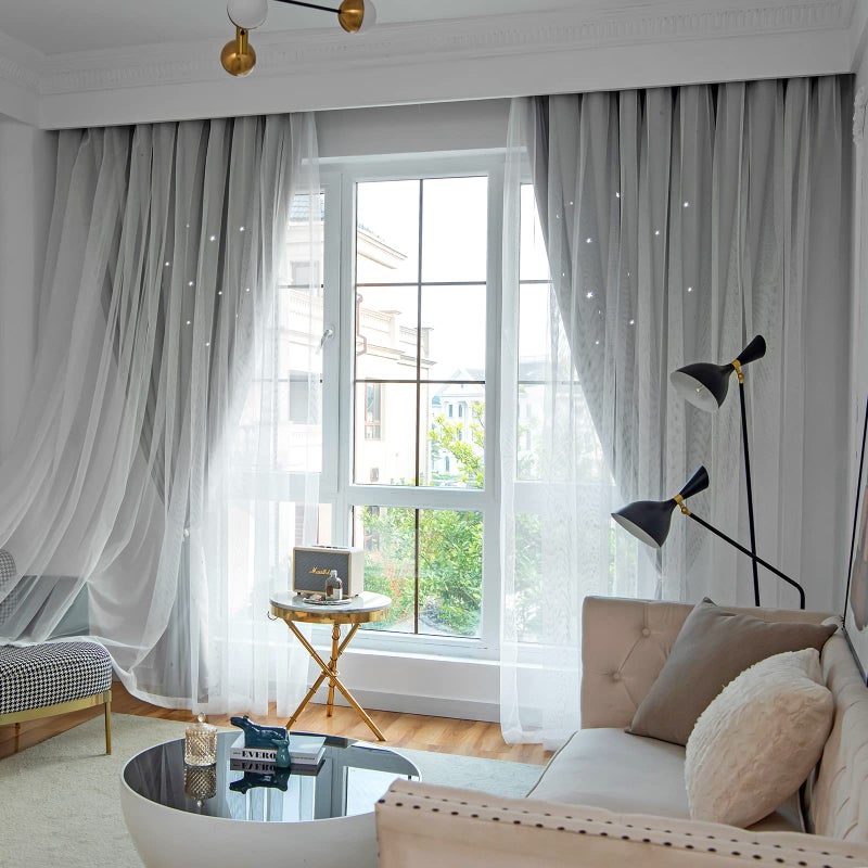 Loyala Star Blackout Curtains for Bedroom - Double Layer, Kids, Cute - 63 Inch Long, 1 Panel, Grey - Image 2