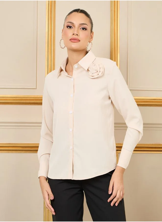 Styli Solid Corsage Detail Regular Fit Shirt