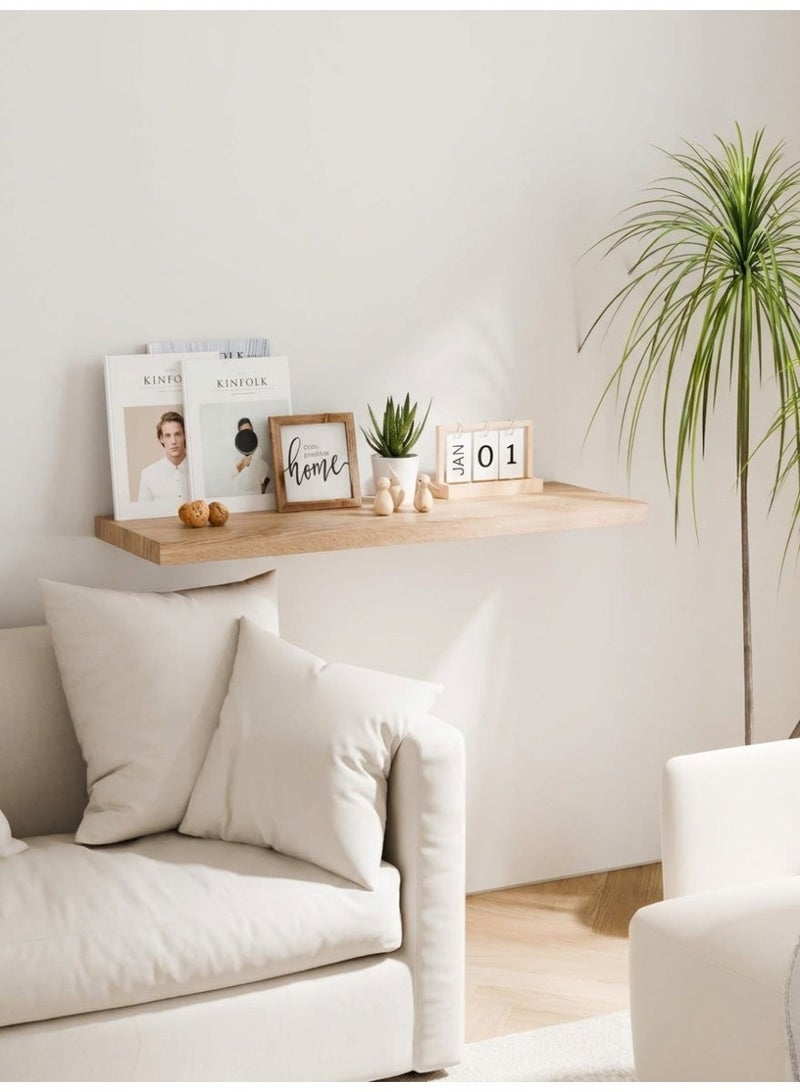 Living 120cm Wooden Finish Open Flat Wall Shelf | Independent Floating Shelf with Concealed Internal Mount | Smart Space-Saving Alternative to Traditional Storage - Image 2