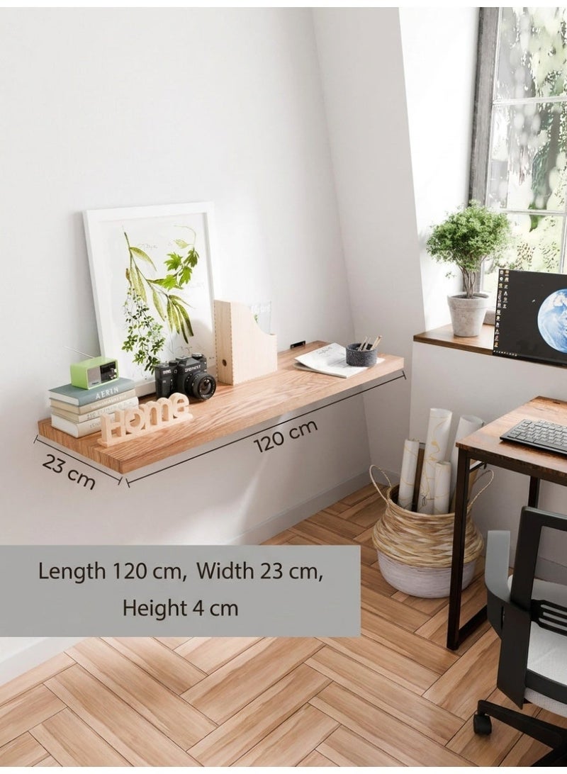 Living 120cm Wooden Finish Open Flat Wall Shelf | Independent Floating Shelf with Concealed Internal Mount | Smart Space-Saving Alternative to Traditional Storage - Image 1