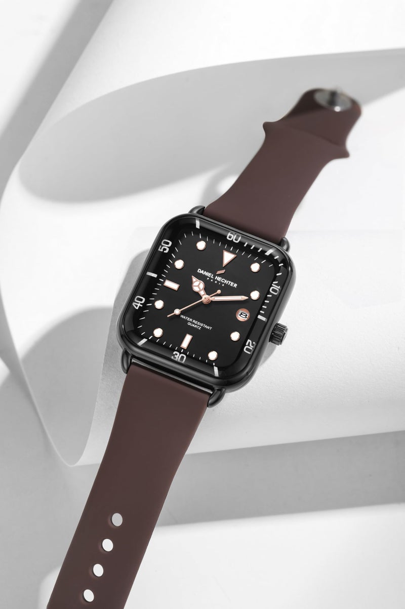 Daniel Hechter Paris Montmartre Collection Square Dial Watch for Men with Stylish Silicone Strap, Water Resistant & Quartz Movement-DHM1011 - Image 4