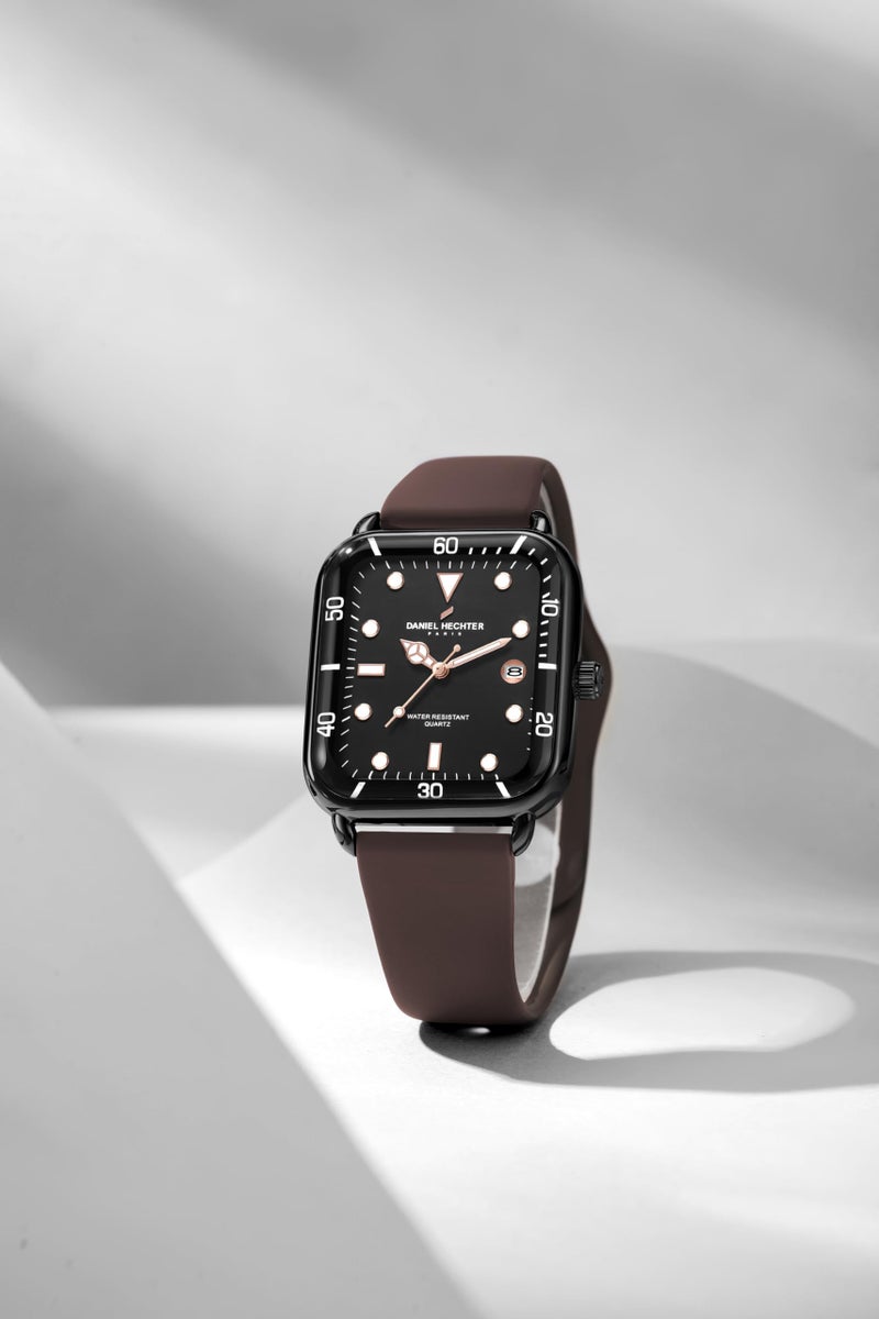 Daniel Hechter Paris Montmartre Collection Square Dial Watch for Men with Stylish Silicone Strap, Water Resistant & Quartz Movement-DHM1011 - Image 3